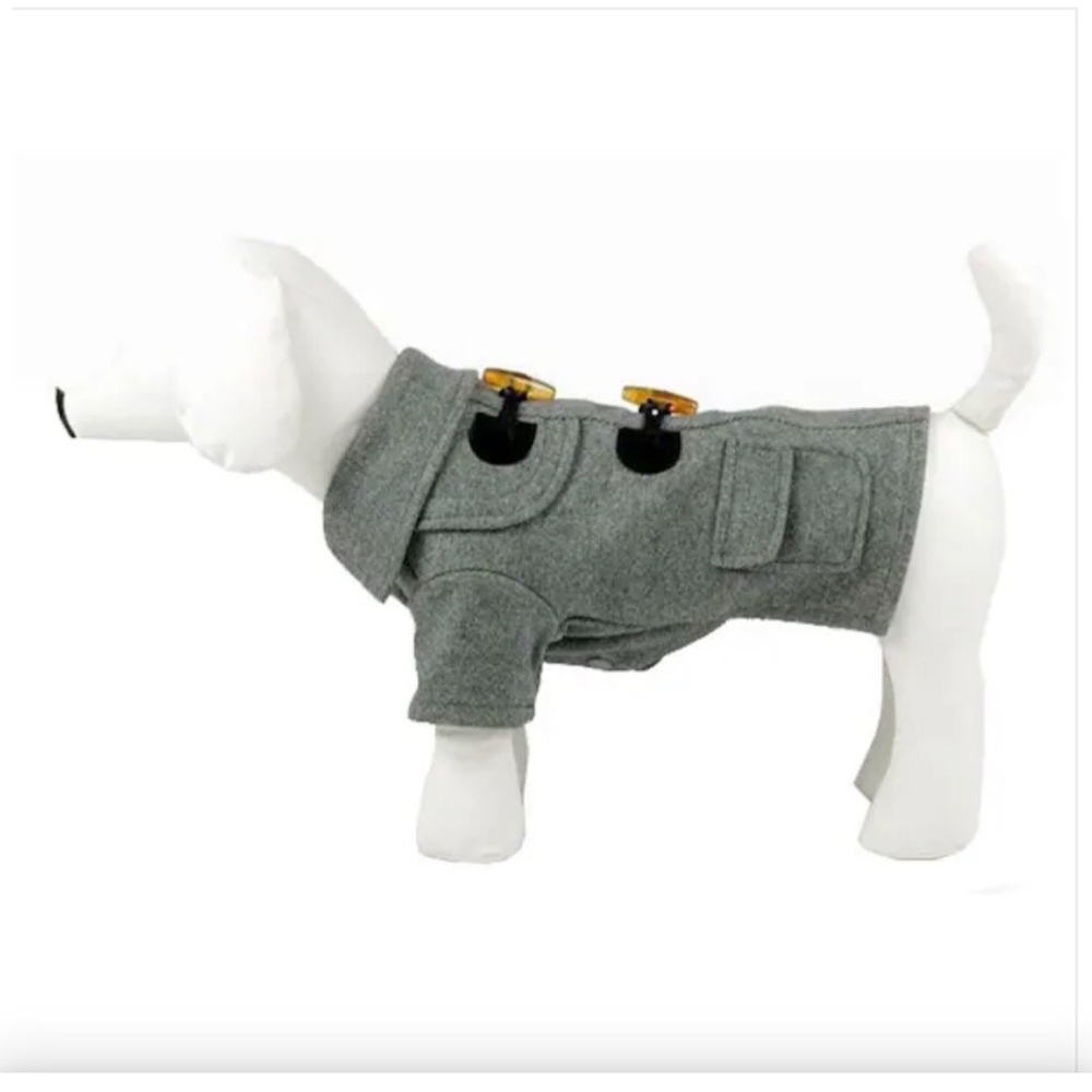 Extra Small Static Grey Military Rivited Fashion Collared Wool Dog Coat EUC